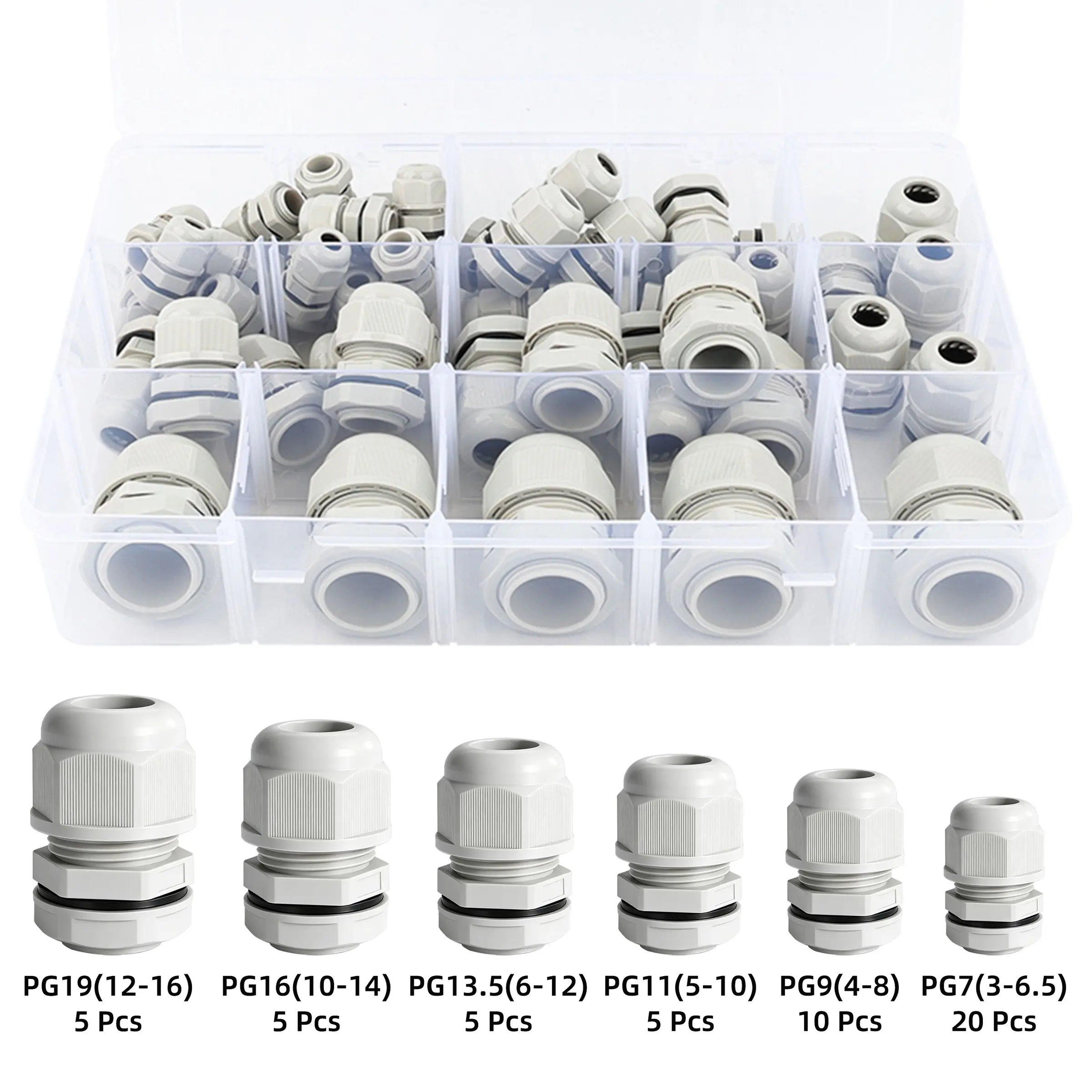 Cord Grip Cable Glands Kit for Electrical Box NPT Waterproof Nylon Strain Relief, 50 Wire Box Connectors with Gaskets