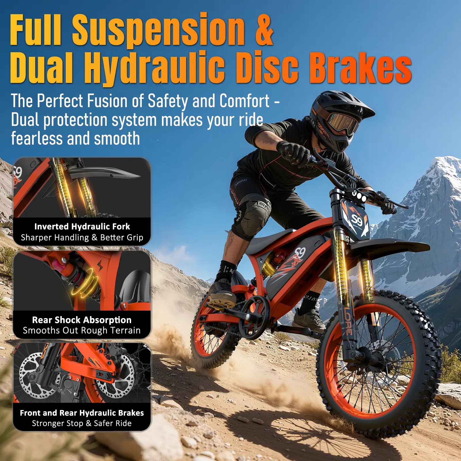 Electric Dirt Bike, Peak 2000W Electric Bike for Adults Teens, 48V 23AH Battery with 100 Miles Max Range, Full Suspension Ebike 14'' Off-Road Fat Tires for Mountains, Snow, Sand, Hydraulic Brakes (195)	 	