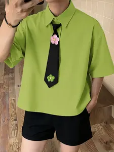 Men's Fashion Tie Design Floral Flower Short Sleeve Shirt, Casual Top, Stylish Summer Wear, Comfortable Cotton Fabric, Perfect for Daily