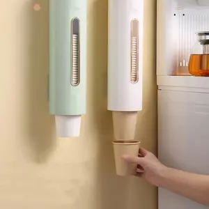 Disposable Water Paper Cup Extractor Holder Dust Proof Wall Mount Cup Dispenser with Storage Box Cup Picker