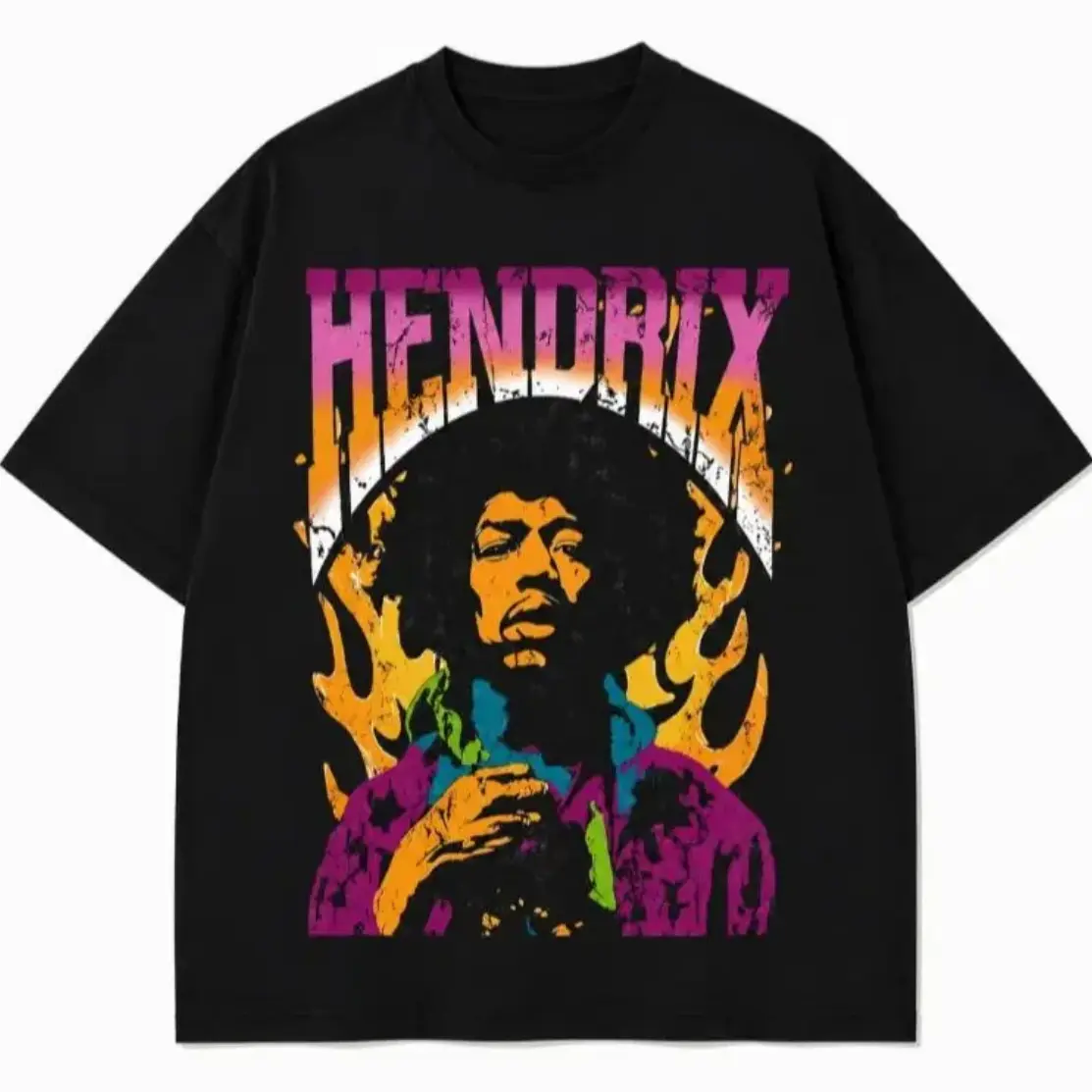 Unisex Jimi Hendrix Vintage Bold Print Oversized Thick Sports T-Shirt - Loose Fit, Casual Streetwear, Rock Style, American Fashion, Father's Day Gift, Camping Essential (TikTok Shop Inspired)