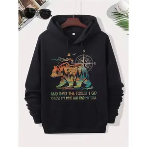 Into The Forest I Go Hoodie Bear Nature Graphic Sweatshirt - Adventure Outdoor Pullover Apparel for Men Women Unisex, Lose Mind Find Soul Quote Forest Bear Design Black Hooded Jumper with Pocket, Hiking Camping Fan Gift Birthday Christmas 2026