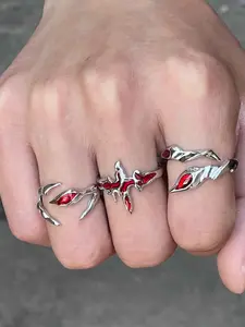 Punk Style Oil Drip Cross Ring Set, Statement Rings, Dark Aesthetic, 3 Piece Gothic Jewelry Collection, Unisex Fashion Accessories for All Seasons