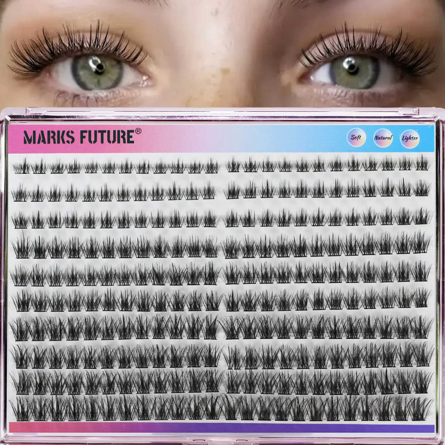 240pcs Large Capacity False Eyelashes, Natural Lazy Segment Lashes, Fluffy C Curl, Mixed Length, 0.07mm Thickness, Ideal for Beginners and Parties
