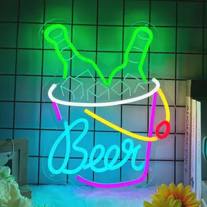 Beer Ice Bucket LED Neon Decorative Sign Wall Or Tabletop Commercial Decorative Sign, Suitable For Living Room, Living Room, Bedroom Bar, Party Party Man Cave, Unique Decorative Gift For Friends,Business Sign5V2A USB Power Supply 10 Level Dimmable