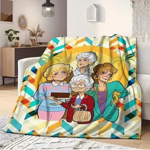 Retro Rustic Golden Girls 80s Sitcom Cartoon Collage Flannel Blanket - Soft Fluffy Microfiber, Fade-Resistant Cozy Throw for Fans, White Elephant Gift summerwins,summerwins