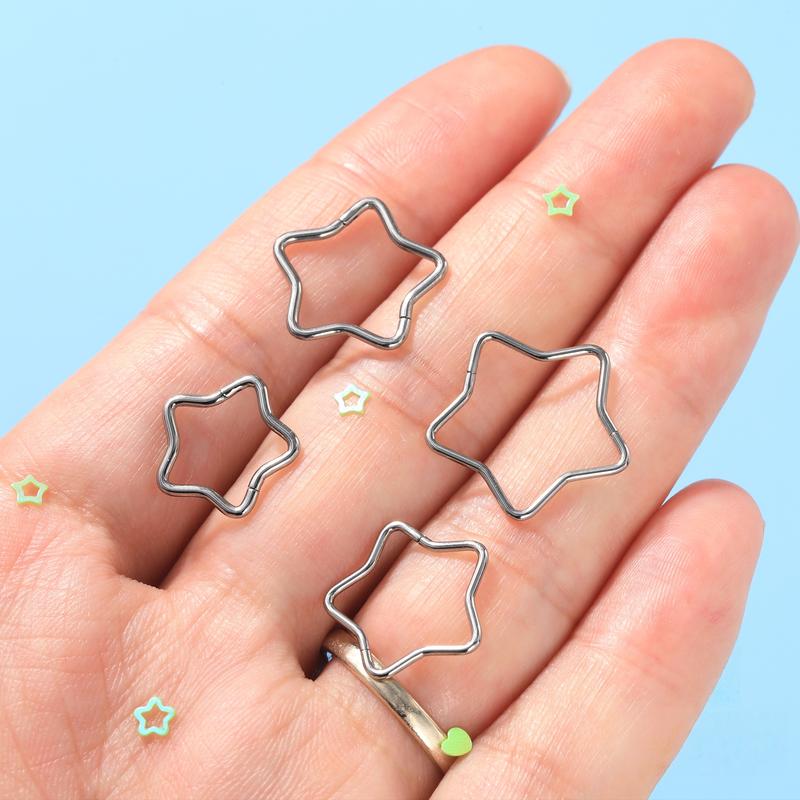 Oufer Titanium Star Hinged Segment Nose Septum Nostril Piercing Hoop Ring 16G/18G 8mm 10mm 12mm High-Quality G23 Titanium Daily Wear Unisex Jewelry