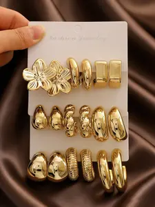 Water Drop Geometric Earrings Flower Design Women's 9 Pairs, Elegant Fashion Jewelry for Everyday Wear
