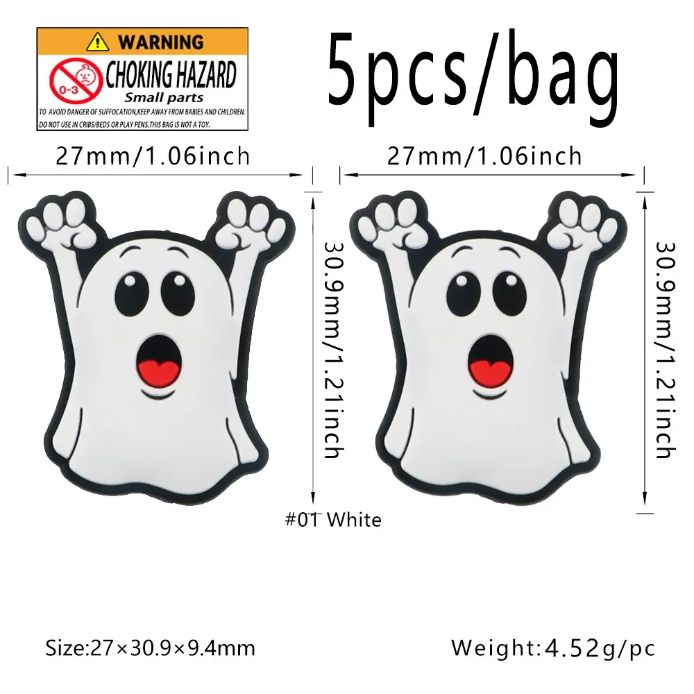 5 Cute Hand-Raising Ghost Silicone Beads, Durable Jewelry Making Materials, DIY Necklace Bracelet Keychain Accessories