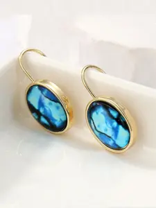 Elegant Ocean Style Oval Pendant Hoop Earrings, Blue Color Jewelry for Women, Hypoallergenic Earrings, Perfect for Daily Wear and Holidays