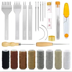 Cridoz 25 Pcs Leather Pouch Kit with Hole Punch, Sewing Tools, Waxed Thread and Large-Eye Stitching Needles for Beginner Crafting Projects