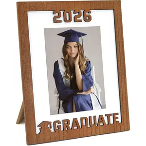 2026 Graduation Photo Frame, Laser Engraved Wood Keepsake for Class of 2026, 8x10 & 5x7 Double Opening with White Mat, Senior Graduation Gift & Party Decor