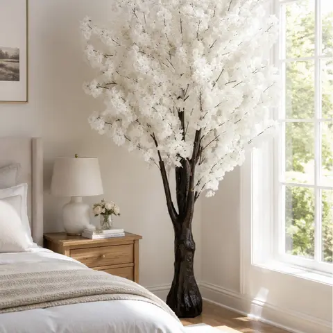 6.5FT (2m) White Life-Like Artificial Cherry Blossom Tree - Durable All-Seasons Decorative Asian Plant, Casual House Decor, Photo-Ready, DIY Fuller Look, Shapeable Indoor-Outdoor Home Floor Decor