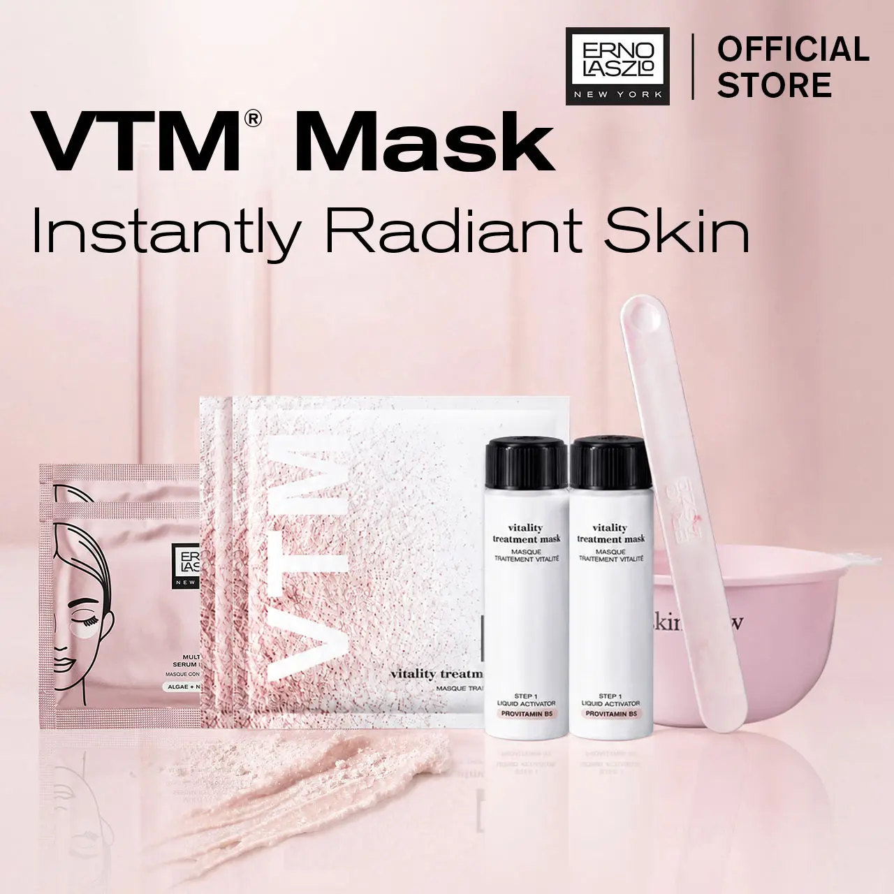 Mini Kit Vitality Treatment Mask + Multi-Task Serum Eye Mask for Radiant Skin Pink Mask Facial Moisturizing Mask Spa-like Hydrogel Patches Algae Extract Niacinamide
