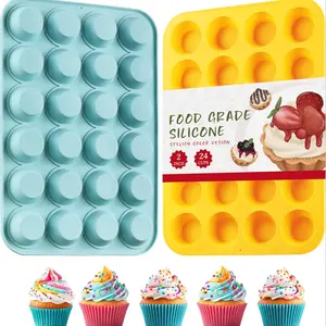 Silicone Mini Cake Tray, 24 Cups Non-stick Mini Cake Tray, Dishwasher Washable Baking Mold for Making Cupcakes, Egg Tarts, Bread, and Egg Snacks