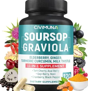 Soursop Graviola Capsules with Elderberry, Turmeric, Ginger, Milk Thistle, Tart Cherry and More - 120 Capsules for 4 Months Supply