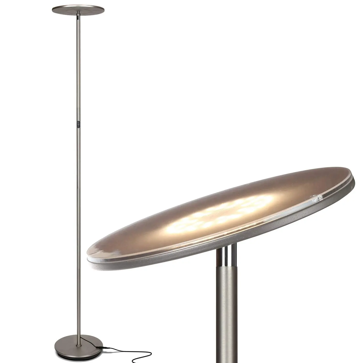 Brightech Sky Flux LED Torchiere Floor Lamp - Adjustable LED Floor Lamps & Torchieres, 2700 Lumens, Halogen Alternative with 3 Light Options (Incl. Daylight), Dimmable Modern Uplight for Living Room, Office, Bedroom Lighting