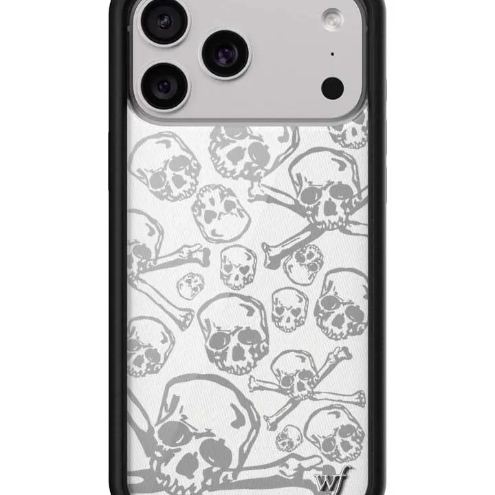 Skull Girl | Limited Edition Trendy iPhone Case | Raised Protective Black Bumper | Women Owned Small Business | White and Gray Skull and Crossbones Design Aesthetic | Safety Casing Protective | Gift for Her, Smartphone, Handheld, Custom