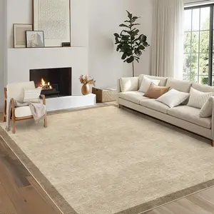 Minimalist Border Rug Modern Solid Color Printed Rug Low-pile Non-slip Ultra-thin Foldable Indoor Rug Low-pile Non-shedding Washable for Restaurants Bedrooms Hallways Apartments Game Rooms Laundry Rooms and Offices