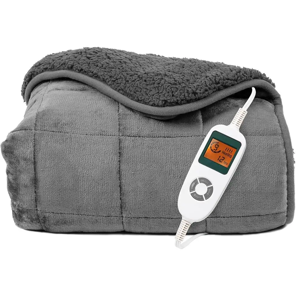 Heated Weighted Blanket 10 lbs, Heavy Electric Throw Blanket with Premium Glass Beads, Twin Size, Cozy Soft Flannel, 10 Heating Settings, Perfect Pres