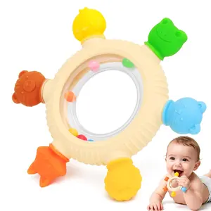 BPA-Free Silicone Baby Teething Ring Rattle Toy (1 pc) - Safe, Soft Chew Toy with Rattle Sound for 0-24 Months Infants' Teething Relief