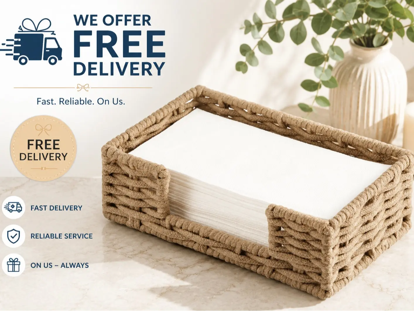 Napkin Holder for Bathroom, Woven Wicker Cotton Rope Guest Towel Holder Tray, Disposable Paper Hand Towel Holder for Bathroom Accessories, Dinner Napkin Holder for Kitchen Table Party