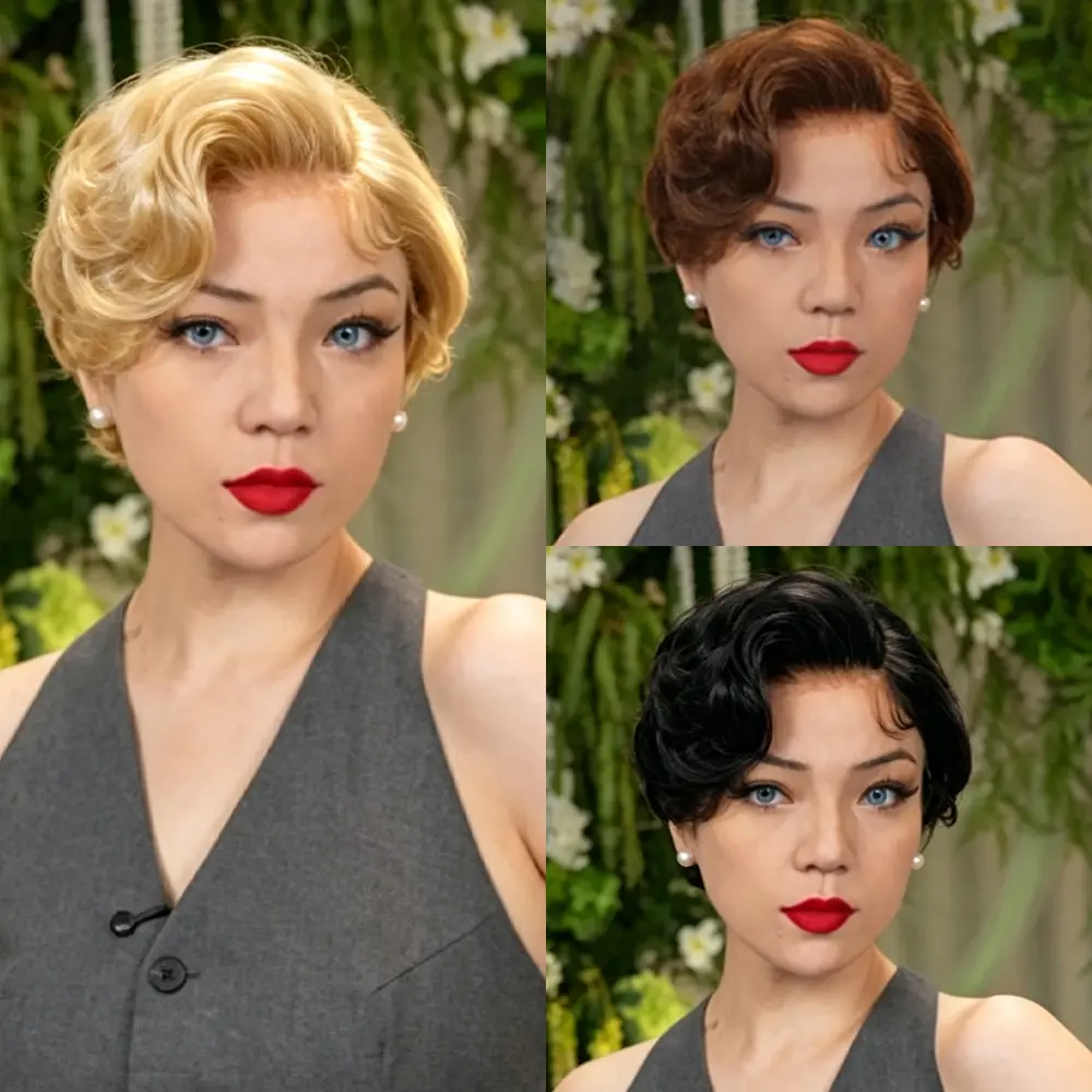 FF WIG Special Pixie Bob Raw Human Hair Glueless Wig 10 Inches 13*2 T part Pre-Cut Invisible Lace 250% Density Special Styled Wear Go Wig Beginner Friendly