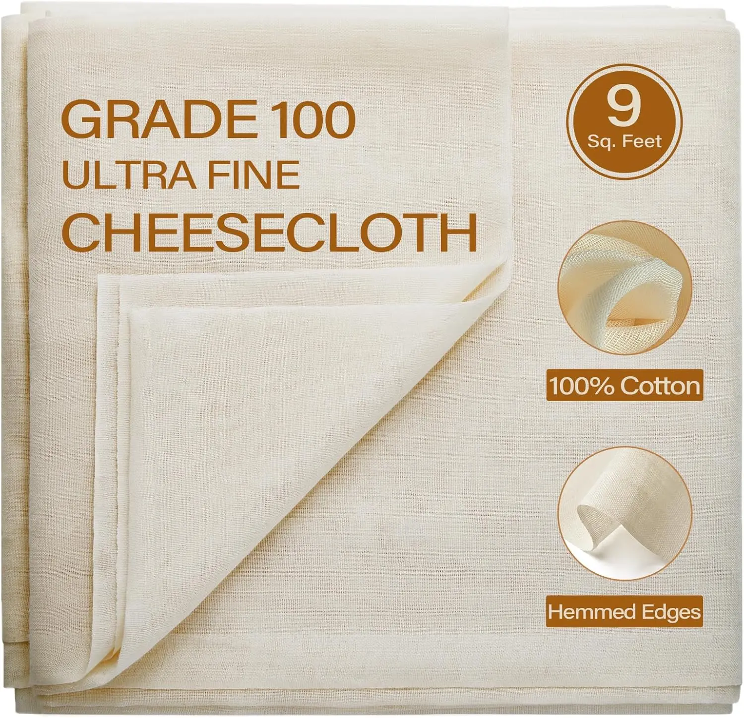 Cheesecloth, 9 Square Feet Grade 100 Cheese Cloths for Straining Reusable, Washable, Lint Free and Ultra Fine Mesh Unbleached Pure Cotton Cheese Cloths for Cooking with Hemmed 2 Edges (1 Yard) Cleaning