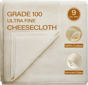 Cheesecloth, 9 Square Feet Grade 100 Cheese Cloths for Straining Reusable, Washable, Lint Free and Ultra Fine Mesh Unbleached Pure Cotton Cheese Cloths for Cooking with Hemmed 2 Edges (1 Yard) Cleaning