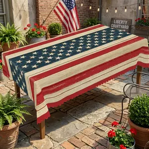 Patriotic American Flag Tablecloth for July 4th Party, Washable Red White Blue Outdoor Table Cover for BBQ, Picnic & Garden Decor