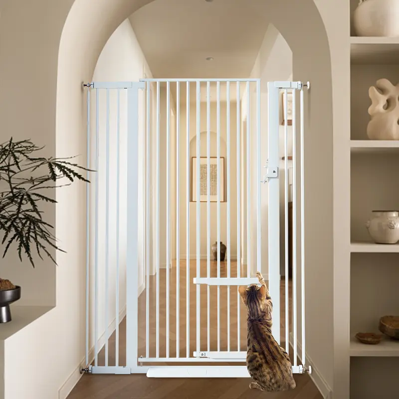 COMOMY Extra Tall Pressure-Mounted Pet Gate with Door for Cats - 55.1" Tall, 29.5-40.6" Wide, Adjustable Door, Anti-Stumble Design, Double-Locking Design, Ramp Protects Floors, Easy Walk-Through for Stairs, Doorways