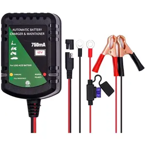 12 Volt  Charger 750mA Automatic  maintainer trickle  Charger  Float Charger for Automotive   Lawn Mower Boat ATV Sealed Lead Acid