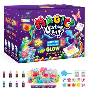 Kiditos Glow in the Dark Magic Water Elf Kit – Aqua Fairy Water Gel Set with 8 Magic Gels & 10 Molds, DIY Glowing Squishy Water Pets for Kids Ages 3+, Fun Summer Craft & Birthday Gift (Model 8TG)