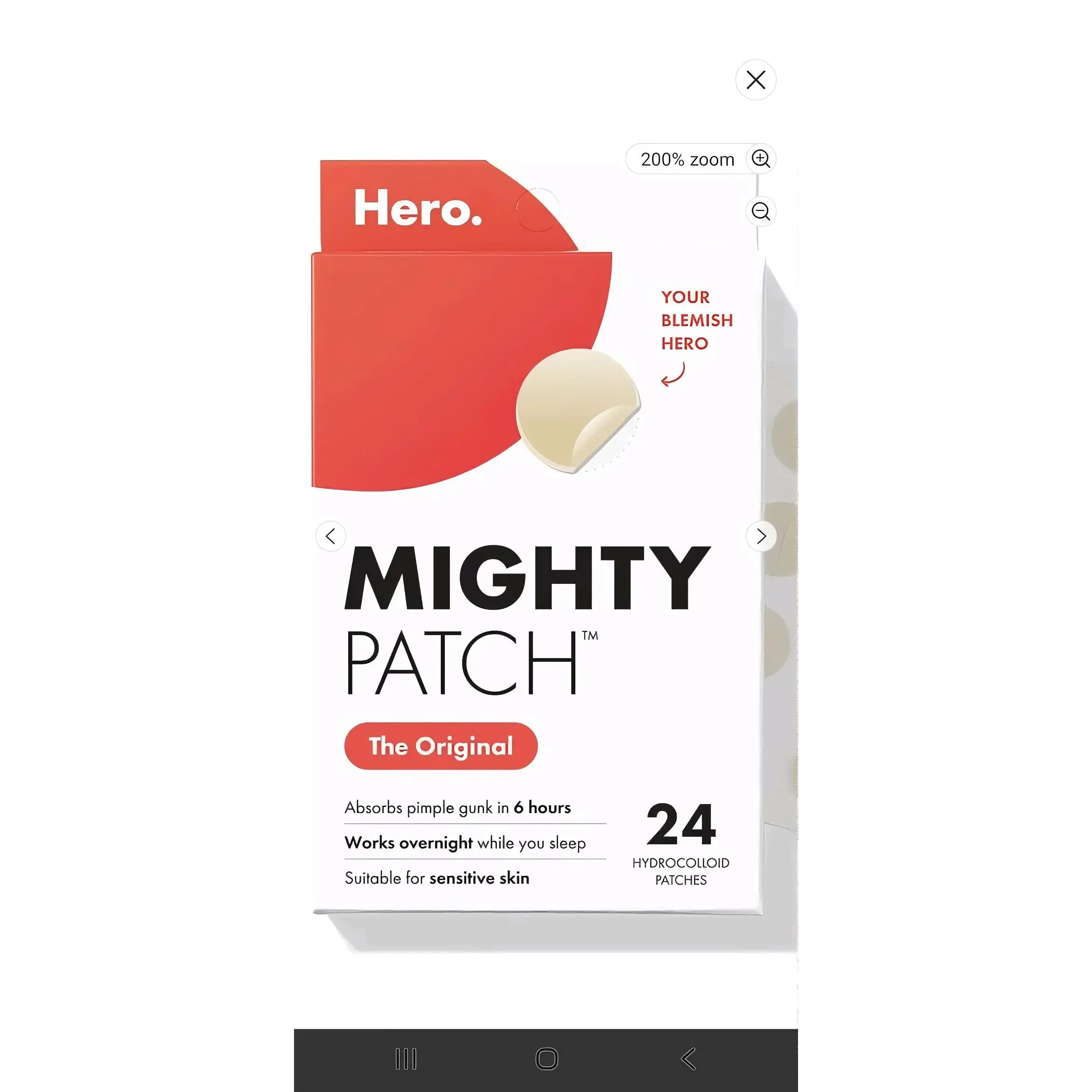 Hero Mighty Patch The Original 24 Hydrocolloid Patches for Sensitive Skin Absorbs Pimple Gunk in 6 Hours