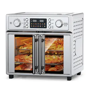 PlumChef 27.5QT Large Capacity French Double-Door Convection Toaster Oven, 1700W Air Fryer, 14 Preset Menus, 7-in-1 Multi-Function (Bake, Roast, Grill, Toast, Dehydrate, Defrost), Stainless Steel Silver Countertop Kitchen Appliance