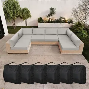 Patio Furniture Cushions Waterproof, Olefin Fabric Fade-Resistant & All-Weather Cushions for Outdoor Furniture, Sectional Replacement Couch for 6-Seat Rattan Wicker, Includes Storage Bag