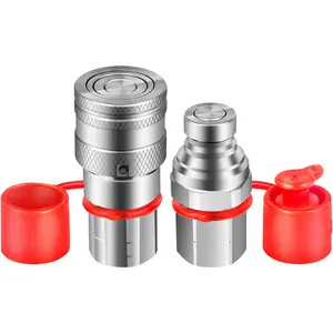 VEVOR VEVOR Flat Face Hydraulic Couplers 1/2'' Body 1/2'' NPT Thread, Skid Steer Quick Connect Coupling, 4061 PSI Hydraulic Fittings, Pioneer Hydraulic Couplers w/Dust Caps for Bobcat Case (ISO16028)