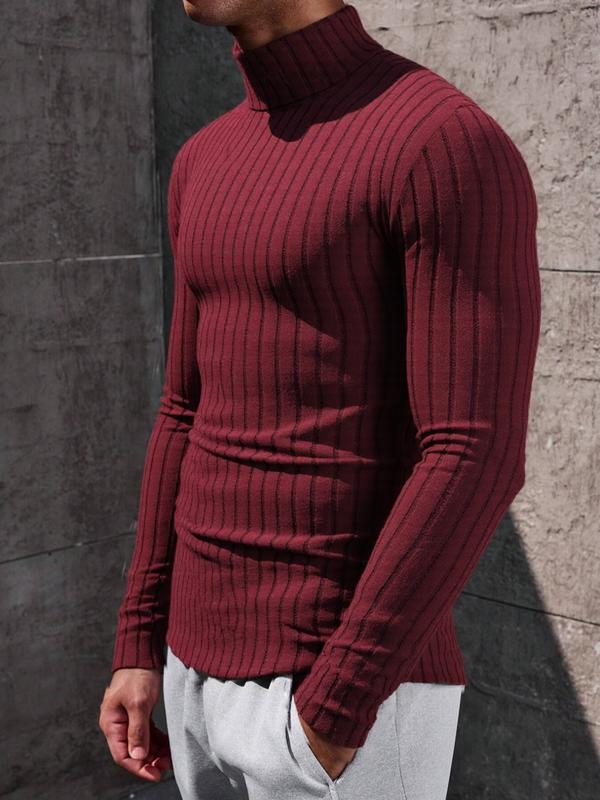 Men's High Neck Pullover Sweater, Solid Color Long Sleeve Crew Neck Shirt, Casual & Formal Fit, Perfect for Daily Wear