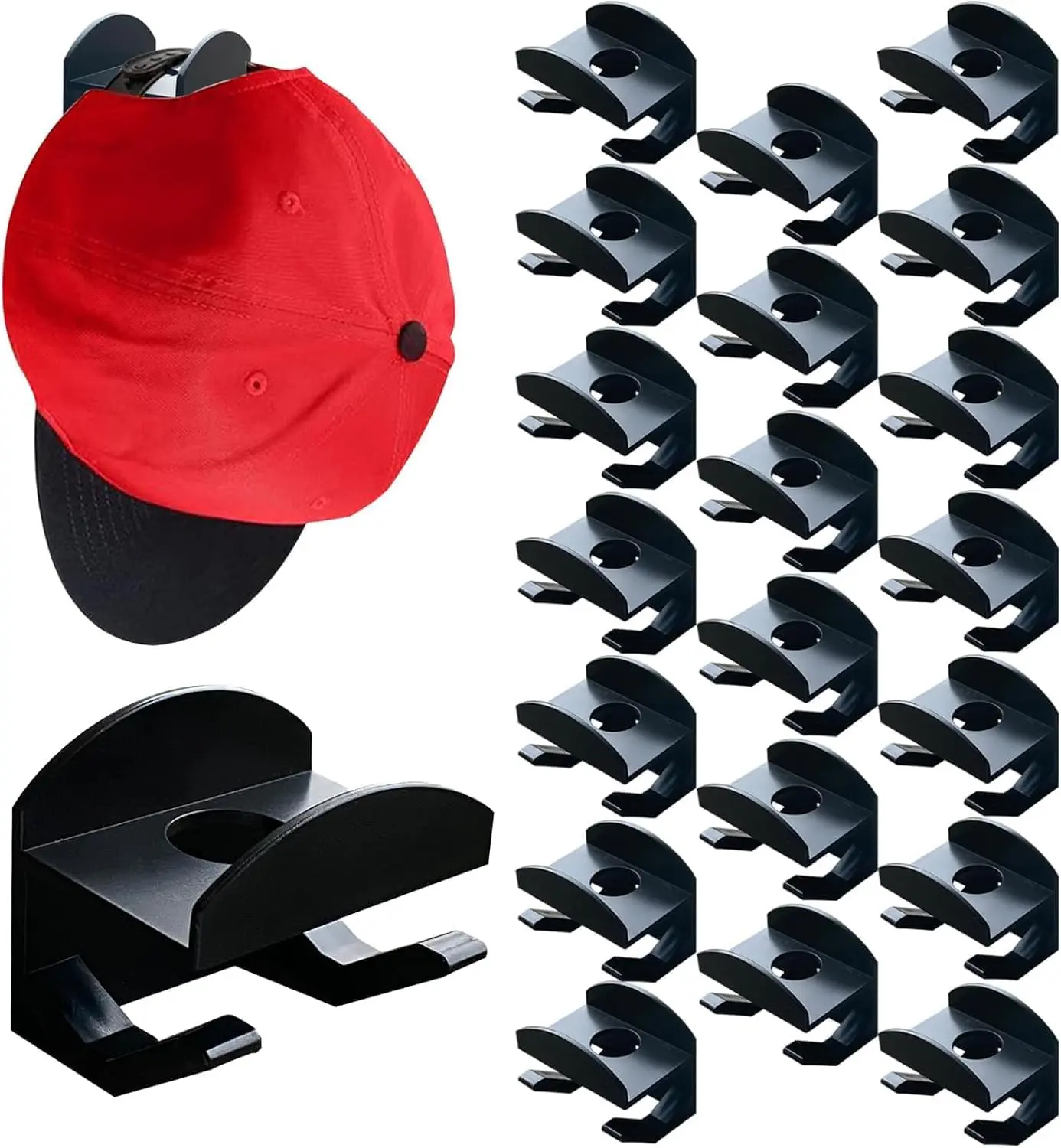 20 Pack Adhesive Hat Hooks, No Drilling Required Hats Rack | Durable and Stable, Home Organizer Hook, Cap Storage Display Hanger for Walls, Doors, Closets