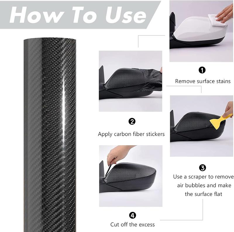 6D Black Carbon Fiber Vinyl Wrap Including Tool Kits, High Glossy Black Car Vinyl Film Roll, Air Release Technology Auto Accessories Wrap Car Motor DIY Interior Exterior 1ft x 5ft