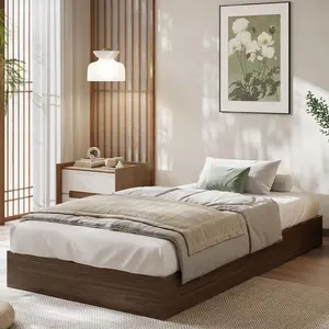 Queen Size Solid Wood Platform Bed with Sturdy Wooden Slats, Floor-Standing Bed Frame, No Box Spring Needed, Easy Assembly, Walnut Wood