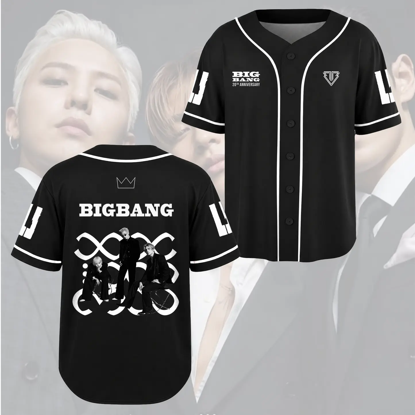 BIGBANG 20th Anniversary Baseball Jersey, Kpop Concert Shirt, Black Button Up Tour Top, Unisex VIP Fan Gift, Korean Music Apparel