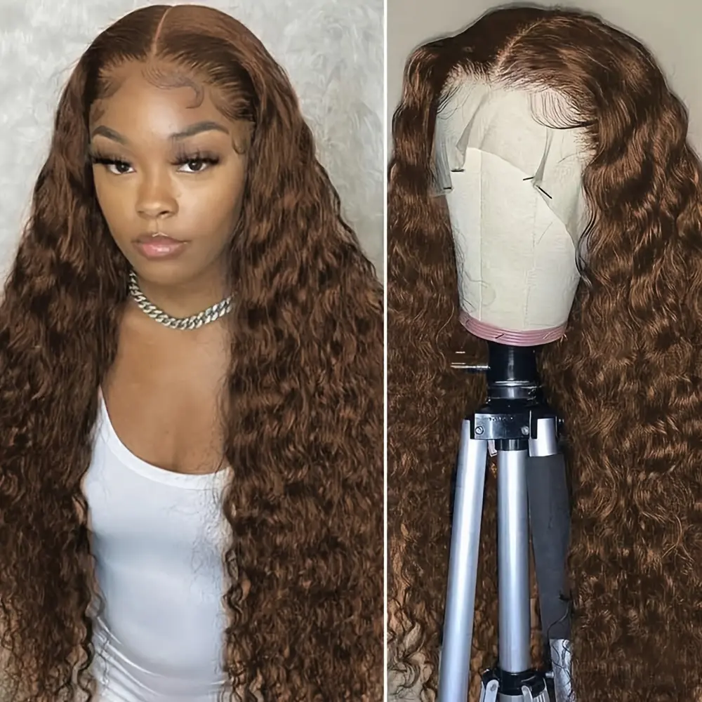 [Luxurious Brown Water Wave Wig] 180% Density Luxurious Brown Water Wave Lace Front Wig - Daily Wear, Pre-Plucked Hairline, Glueless & Easy-to-Wear, Loose Curly Style for Women