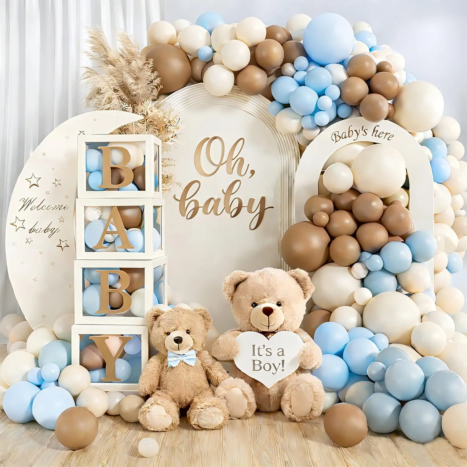 Blue Bear  Shower Boxes Decorations for Boy  Shower Decorations with Blue Brown Balloons Backdrop  Grain  Boxes for Boy Teddy Bear theme