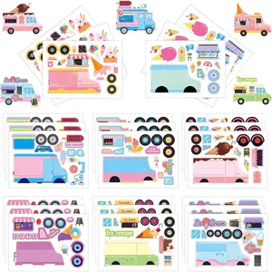 24PCS Make Your Own Ice Cream Truck Stickers, Mix and Match Sticker Party Games, Make a Face Stickers for Adults & Family DIY Crafts for Party Supplies Reward Birthday Gifts