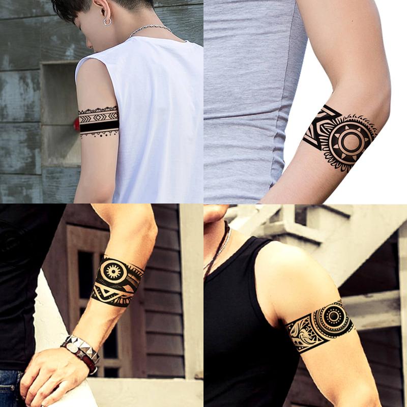GLARYYEARS Arm Band Temporary Tattoo - 18 Pack Super Long size, Realistic & Boho Polynesian Maori Style Fake Tattoos, ArmBand Tattoos for Wrist, Ankle Circle, Geometric, Tribal and Totem