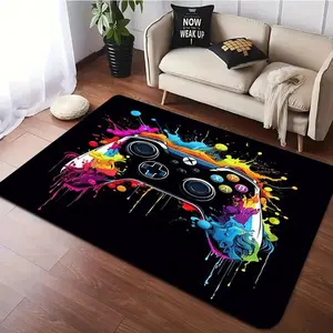 Neon Game Controller Graffiti Flannel Area Rug - Colorful Paint Splash Print Soft Mat for Game Room & Bedroom, Non-Slip Gamer Home Decor #NeonGamerRug #GameControllerMat #GraffitiGameRoom #ColorfulSplashCarpet #NonSlipGamerDecor