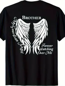 Brother Guardian Angel Memorial T-Shirt - Loss of Brother Gift, Comfortable Breathable Unisex Cotton Shirt with Angel & Brother Name Design, Casual Round Neck Top for Bereavement & Remembrance