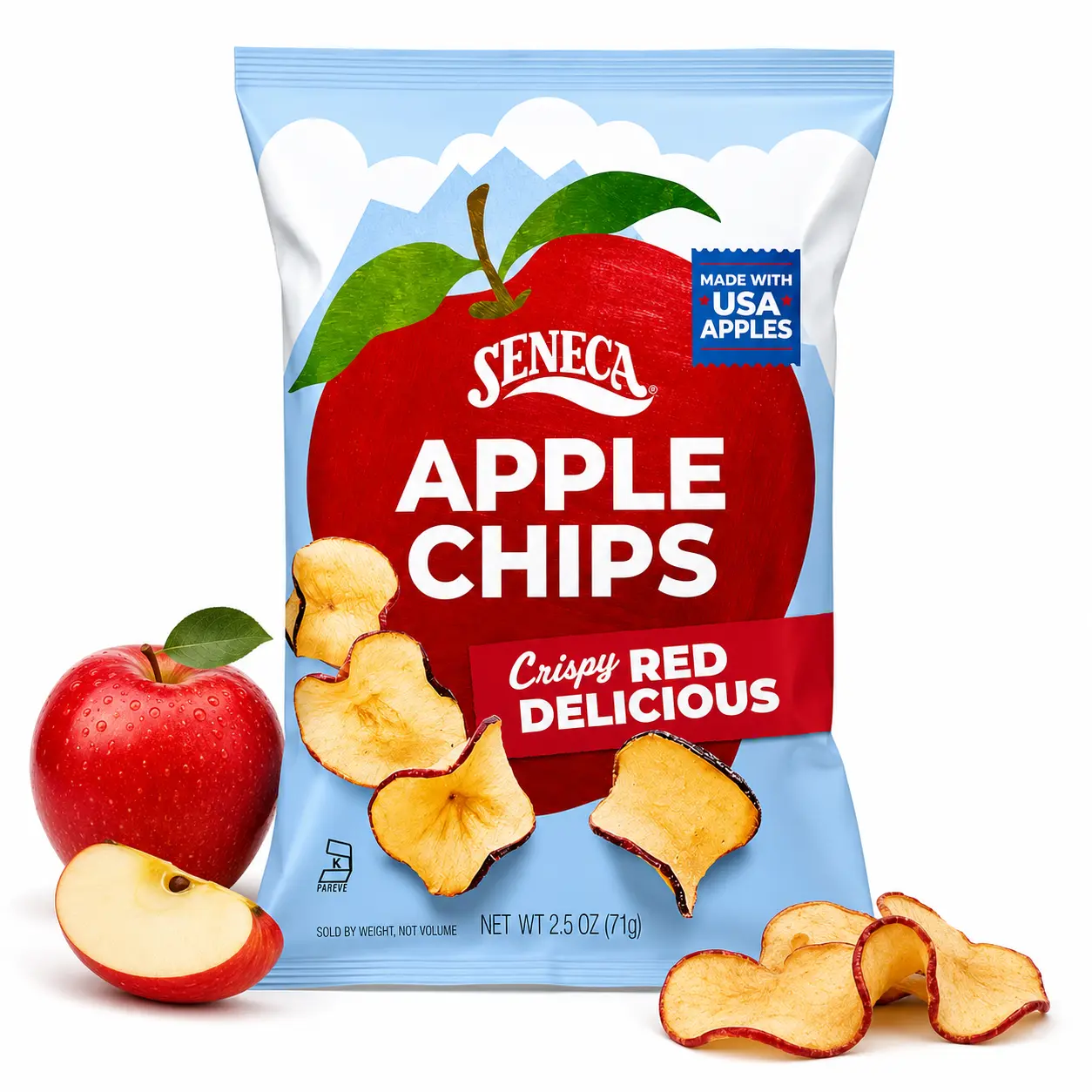 Seneca Original Apple Chips ,2.5 oz (Pack of 12)  - US Kosher Cholesterol-Free Crisps & Puffed Snacks, 100% Fresh Red Delicious Apples from Yakima Valley Orchards, Seasonally Picked, Fruity, Foil-Lined Freshness Bag