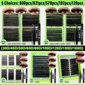 Multiple options: 800/621/570/192/128 Clusters Thick Lash Kit, 30D-160D Mixed Styles, 8-18mm Mixed Lengths, Natural Daily Wear, Salon Quality, Beginner-Friendly, For Daily & Festivals, Summer Stock-Up